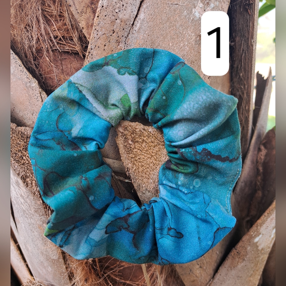 ONE Cotton Scrunchie Hair Tie Abstract Blue Purple Green Prints - Picture 2 of 16